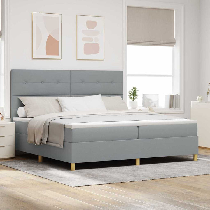 Box spring seng med hovedgærde Lysegrå 200 x 200 cm Stof
