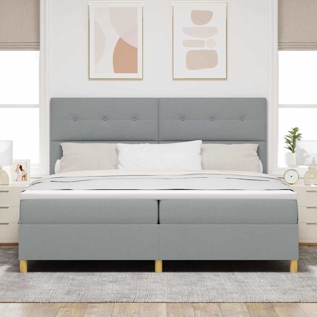 Box spring seng med hovedgærde Lysegrå 200 x 200 cm Stof