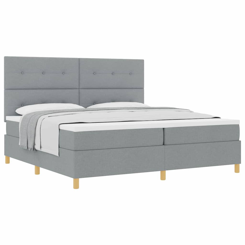 Box spring seng med hovedgærde Lysegrå 200 x 200 cm Stof