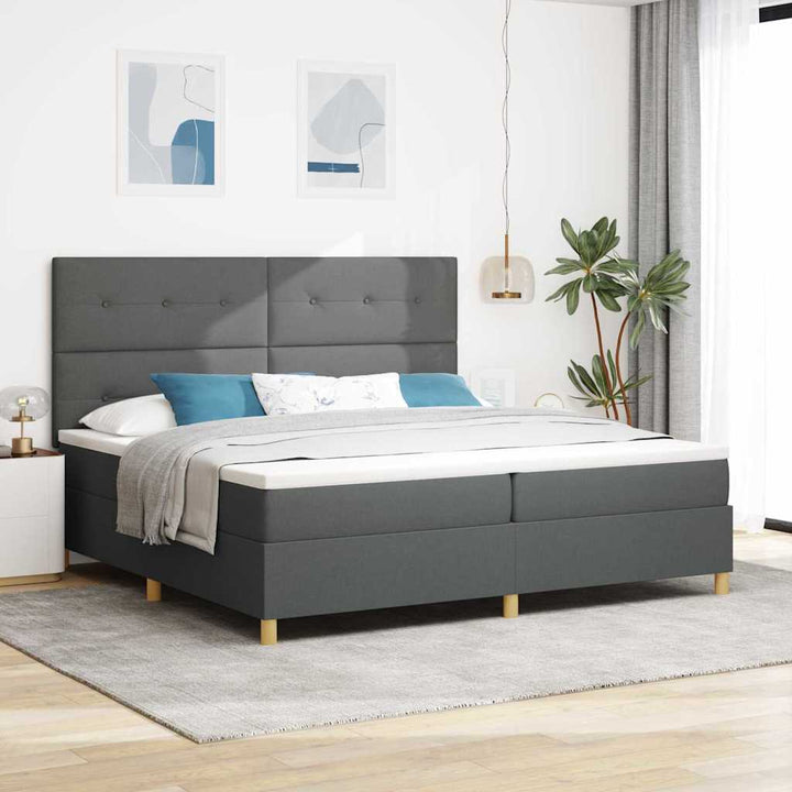Box spring seng med hovedgærde Mørkegrå 200 x 200 cm Stof