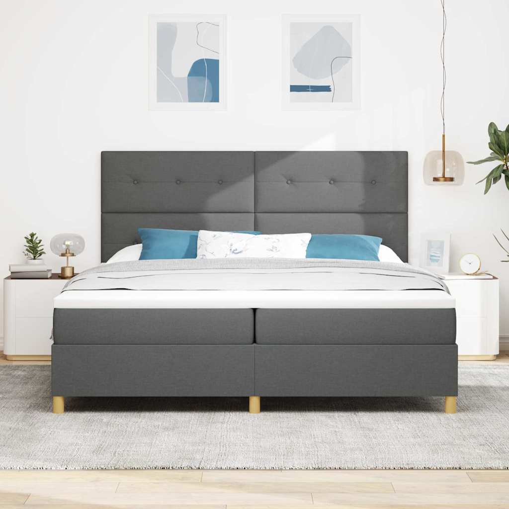Box spring seng med hovedgærde Mørkegrå 200 x 200 cm Stof