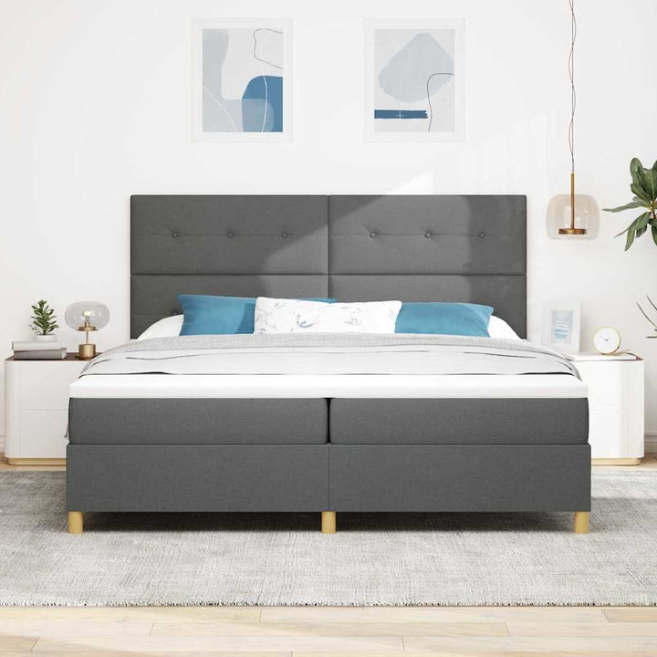 Box spring seng med hovedgærde Mørkegrå 200 x 200 cm Stof
