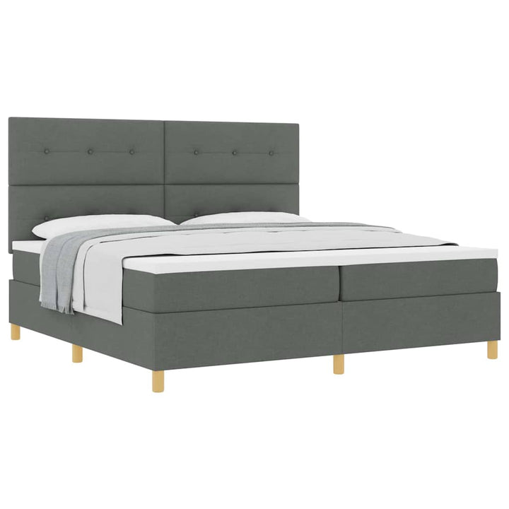 Box spring seng med hovedgærde Mørkegrå 200 x 200 cm Stof