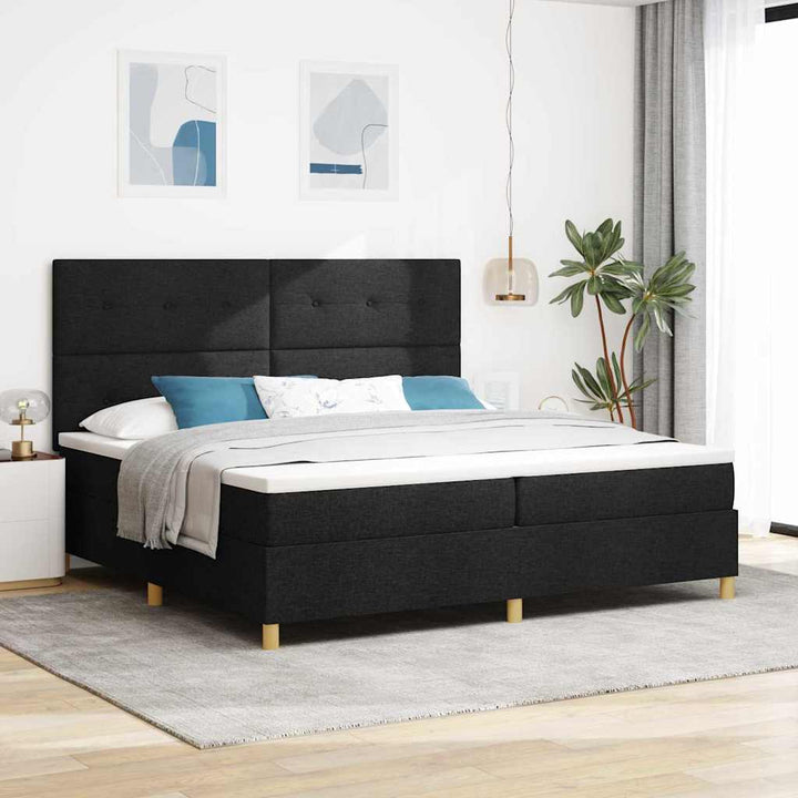 Box spring seng med hovedgærde Sort 200 x 200 cm Stof