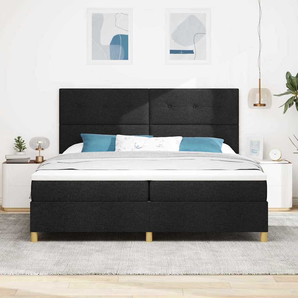 Box spring seng med hovedgærde Sort 200 x 200 cm Stof
