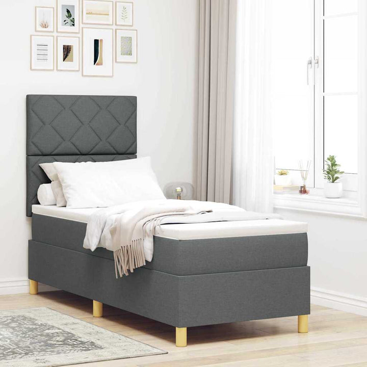 Box spring seng med hovedgærde Mørkegrå 80 x 200 cm Stof