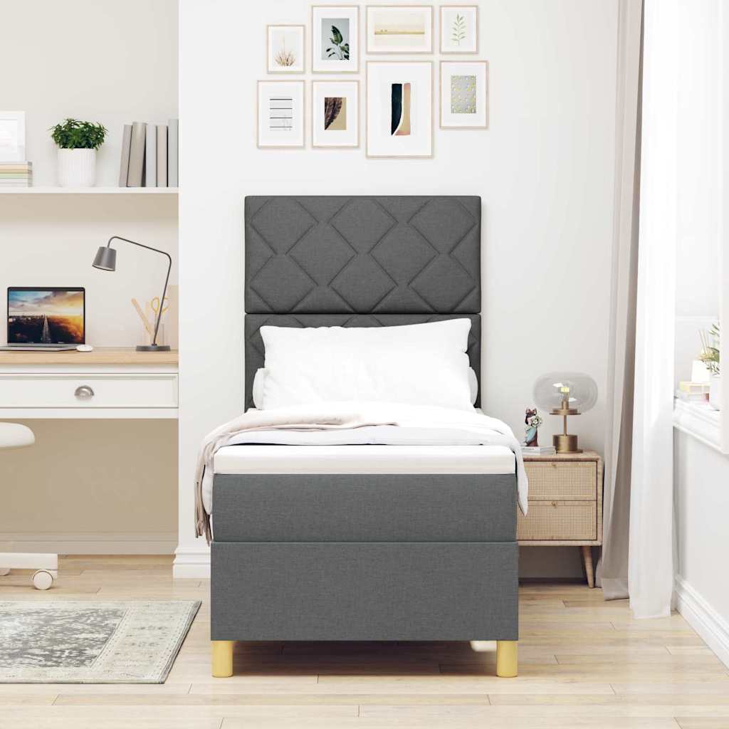 Box spring seng med hovedgærde Mørkegrå 80 x 200 cm Stof