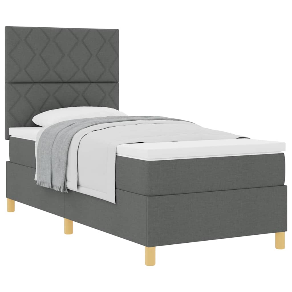 Box spring seng med hovedgærde Mørkegrå 90 x 190 cm Stof