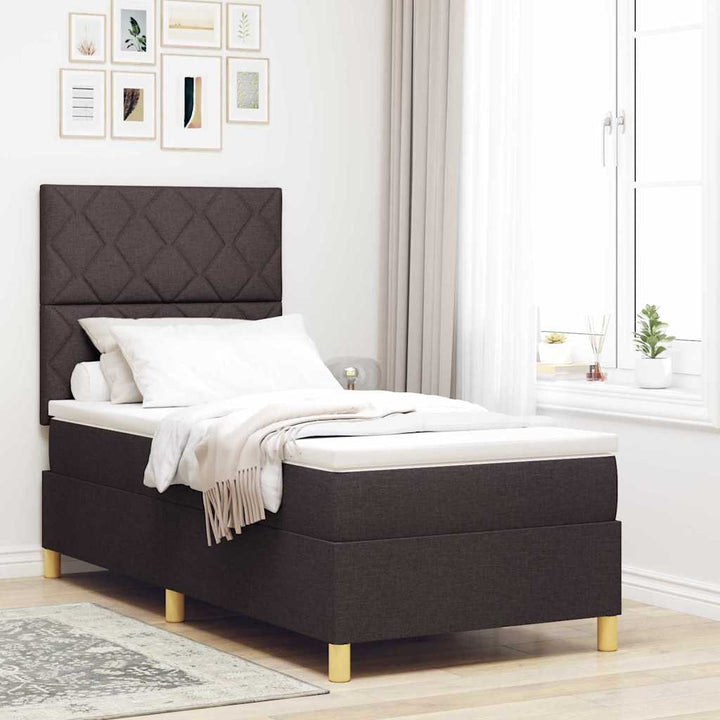 Box spring seng med hovedgærde Mørkebrun 90 x 190 cm Stof