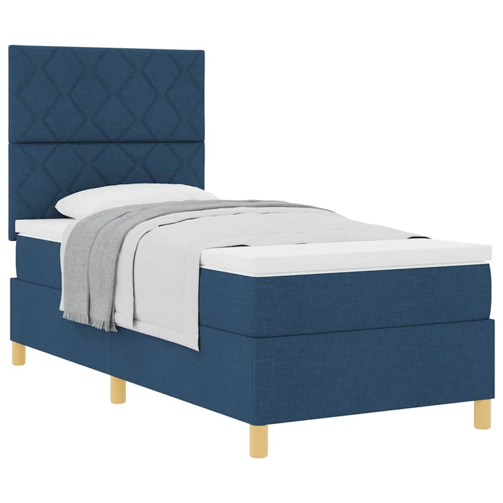 Box spring seng med hovedgærde Blå 90 x 190 cm Stof