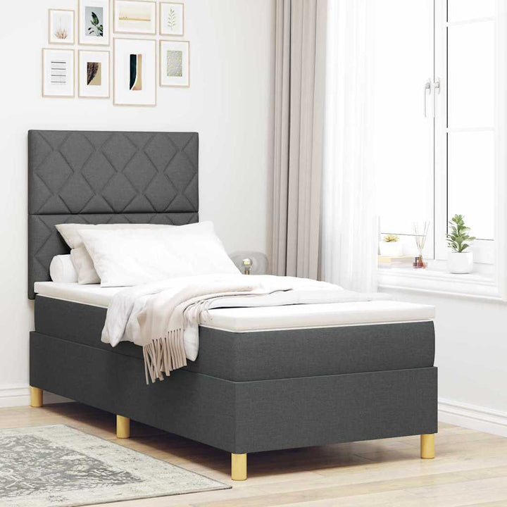 Box spring seng med hovedgærde Mørkegrå 90 x 200 cm Stof