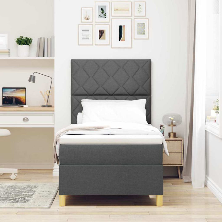 Box spring seng med hovedgærde Mørkegrå 90 x 200 cm Stof