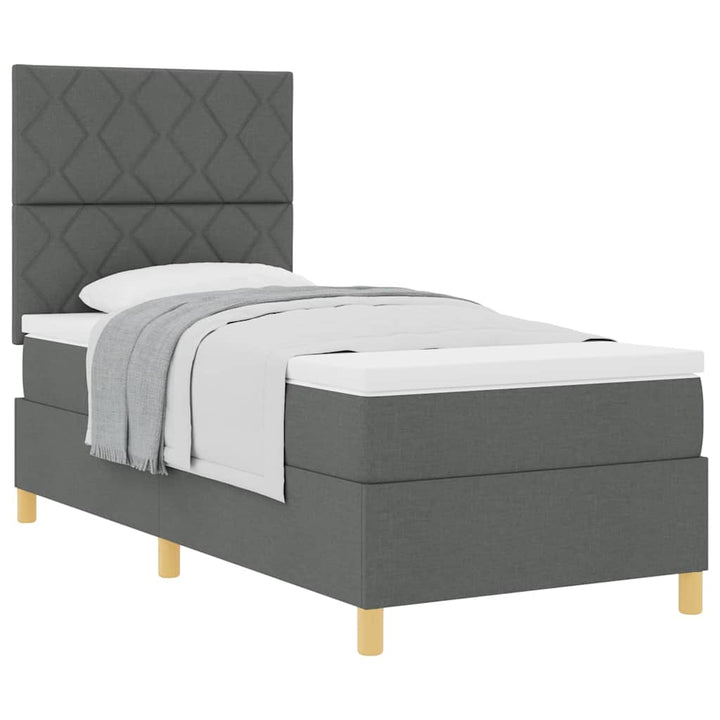 Box spring seng med hovedgærde Mørkegrå 90 x 200 cm Stof