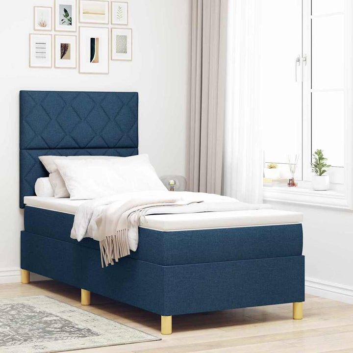 Box spring seng med hovedgærde Blå 90 x 200 cm Stof