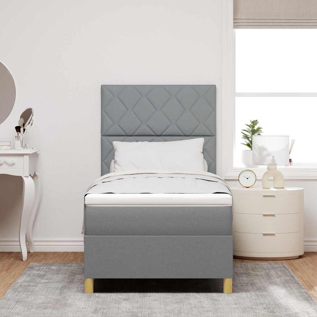 Box spring seng med hovedgærde Lysegrå 100 x 200 cm Stof