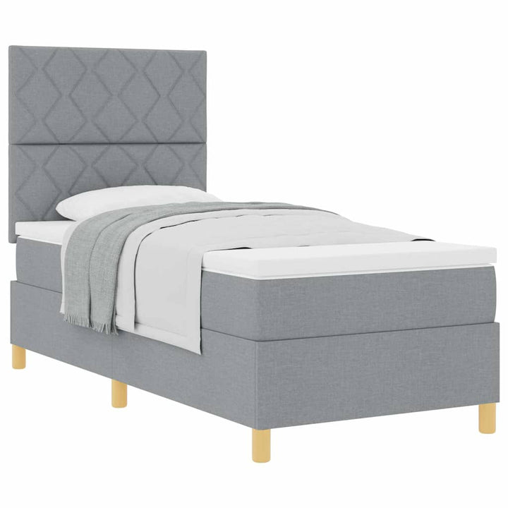 Box spring seng med hovedgærde Lysegrå 100 x 200 cm Stof