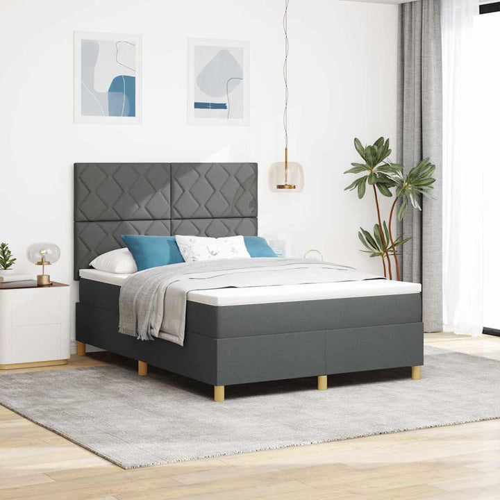 Box spring seng med hovedgærde Mørkegrå 140 x 190 cm Stof