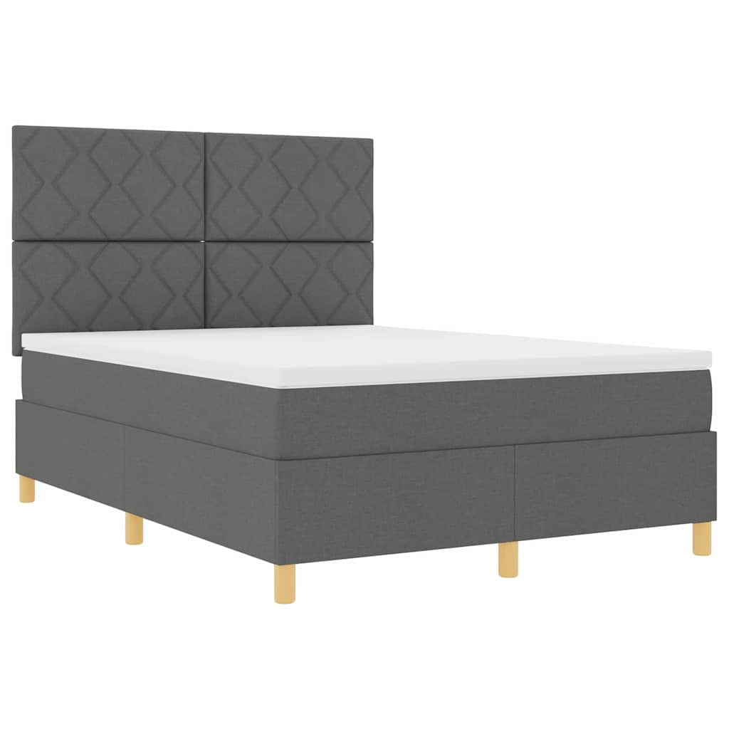 Box spring seng med hovedgærde Mørkegrå 140 x 190 cm Stof