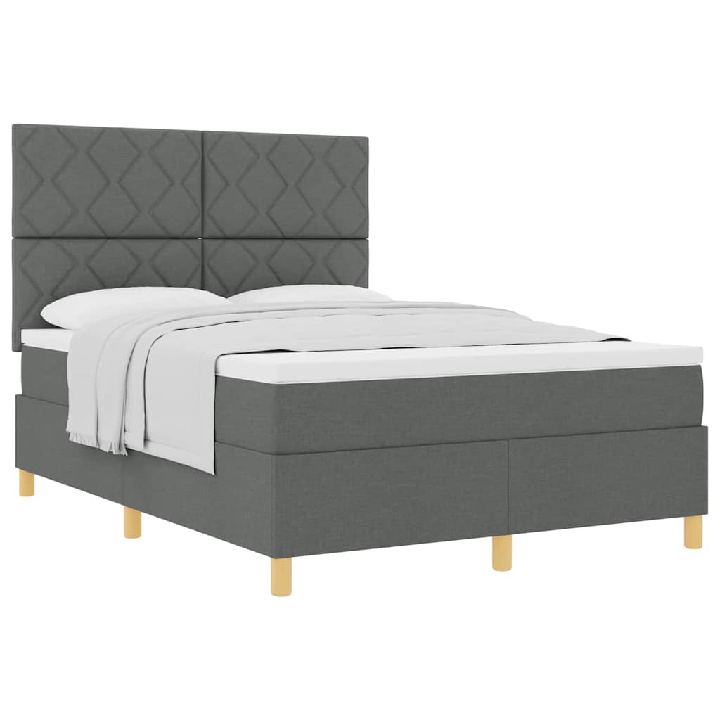 Box spring seng med hovedgærde Mørkegrå 140 x 190 cm Stof