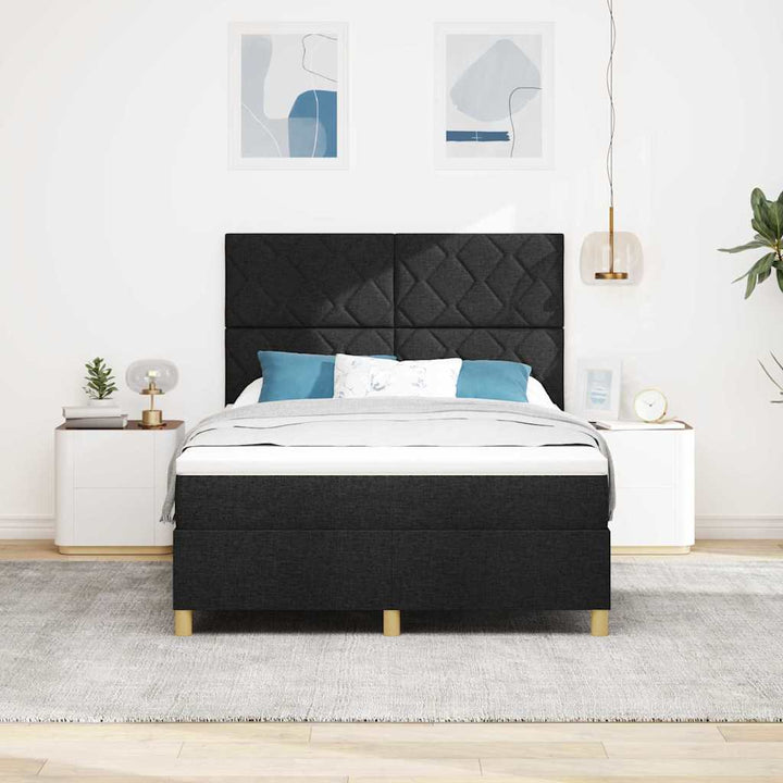 Box spring seng med hovedgærde Sort 140 x 190 cm Stof
