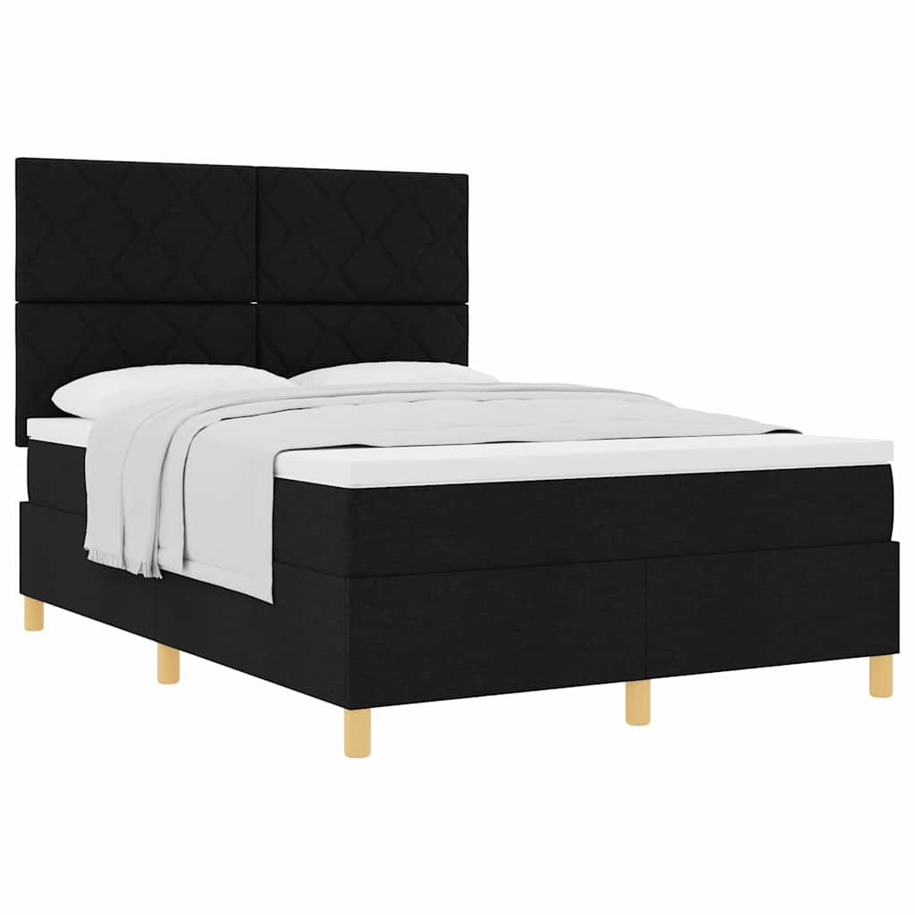 Box spring seng med hovedgærde Sort 140 x 190 cm Stof