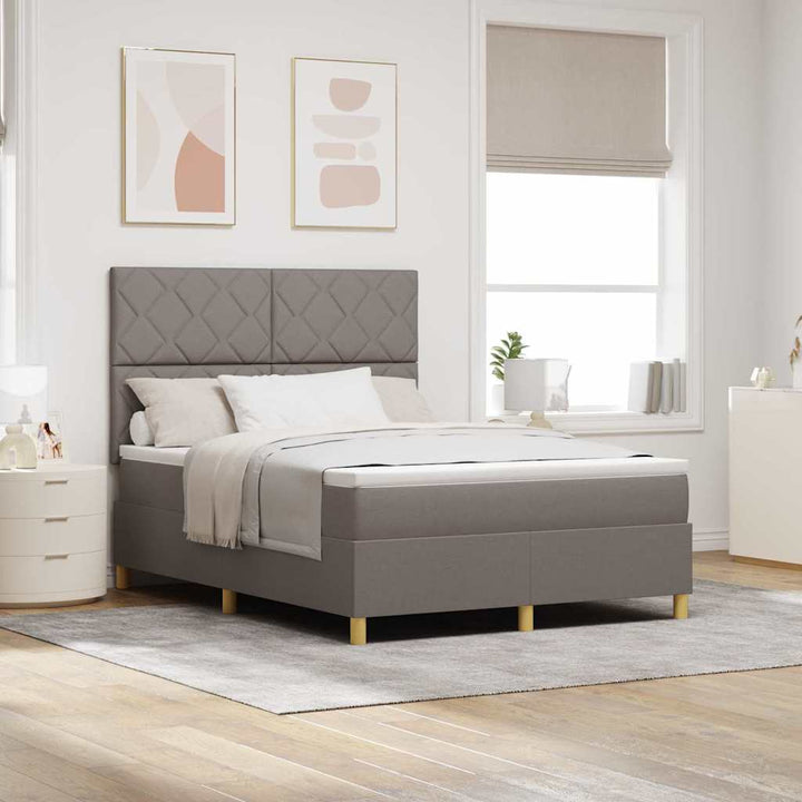 Box spring seng med hovedgærde Gråbrun 140 x 190 cm Stof