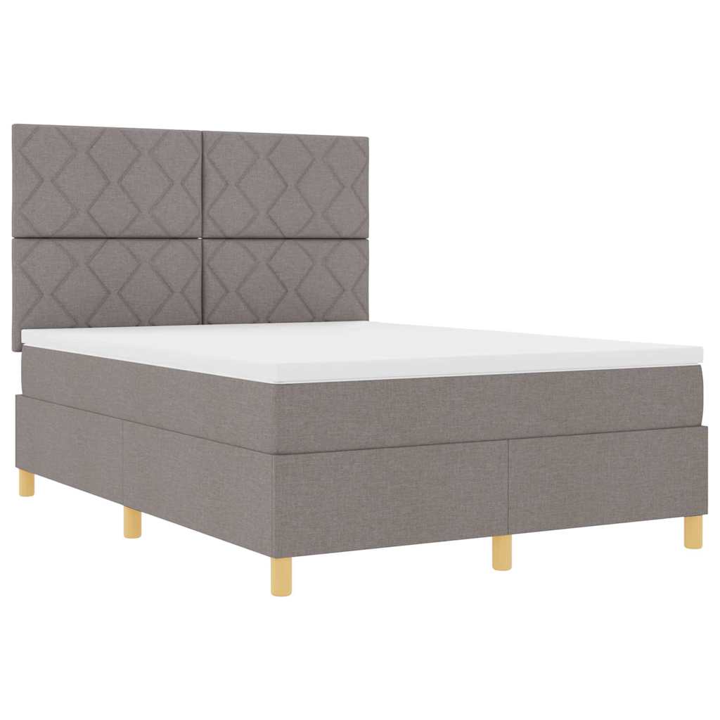 Box spring seng med hovedgærde Gråbrun 140 x 190 cm Stof