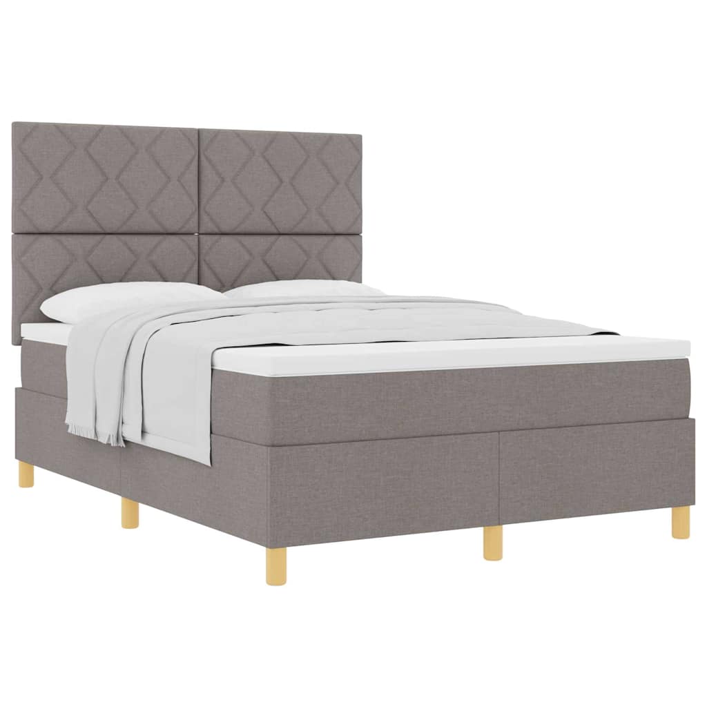 Box spring seng med hovedgærde Gråbrun 140 x 190 cm Stof