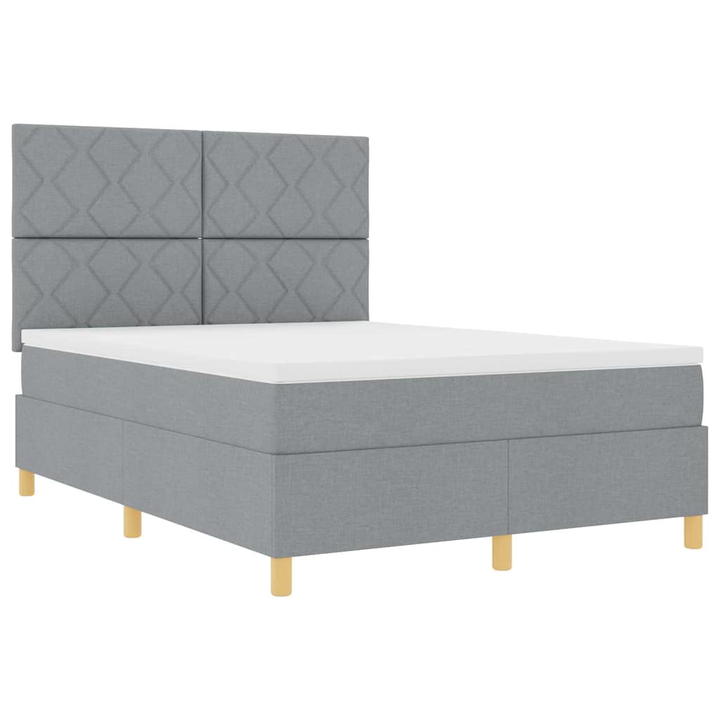 Box spring seng med hovedgærde Lysegrå 140 x 200 cm Stof