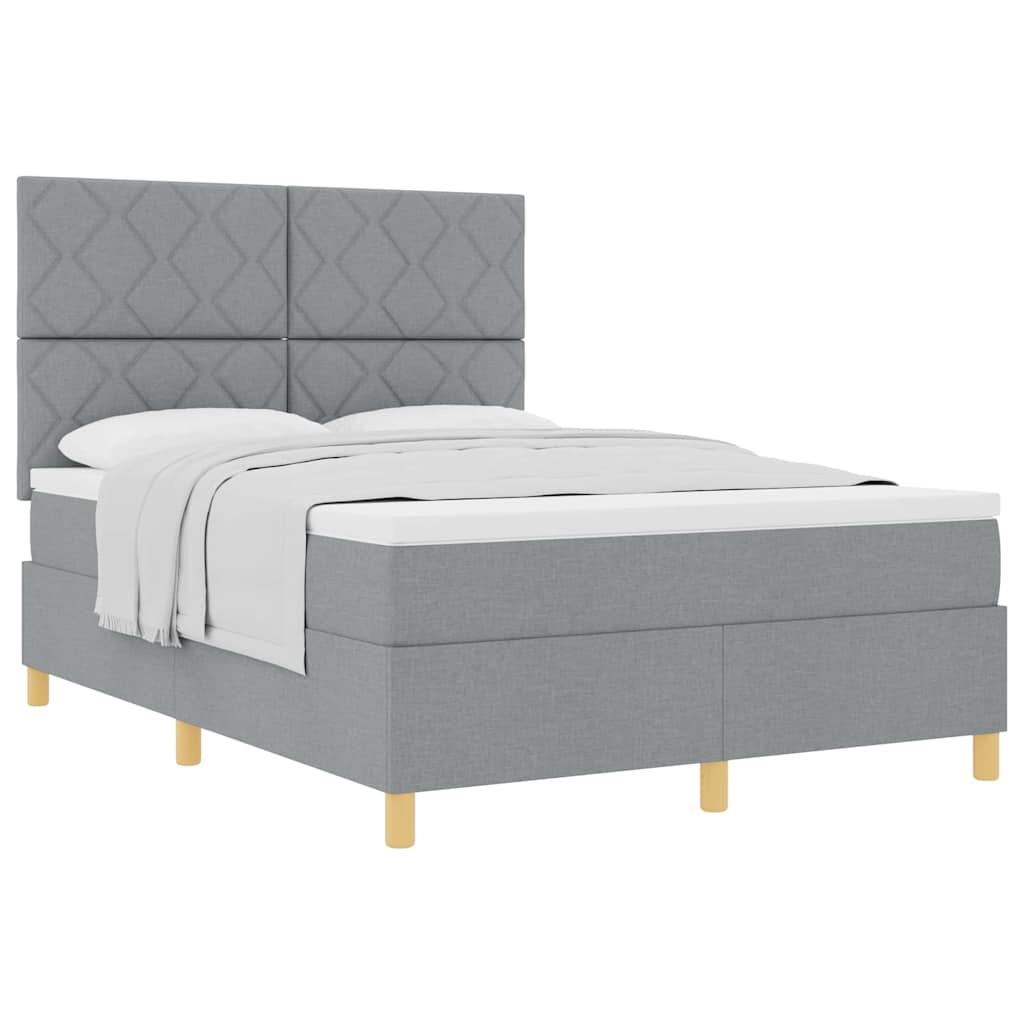 Box spring seng med hovedgærde Lysegrå 140 x 200 cm Stof