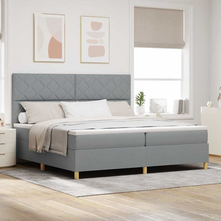 Box spring seng med hovedgærde Lysegrå 200 x 200 cm Stof