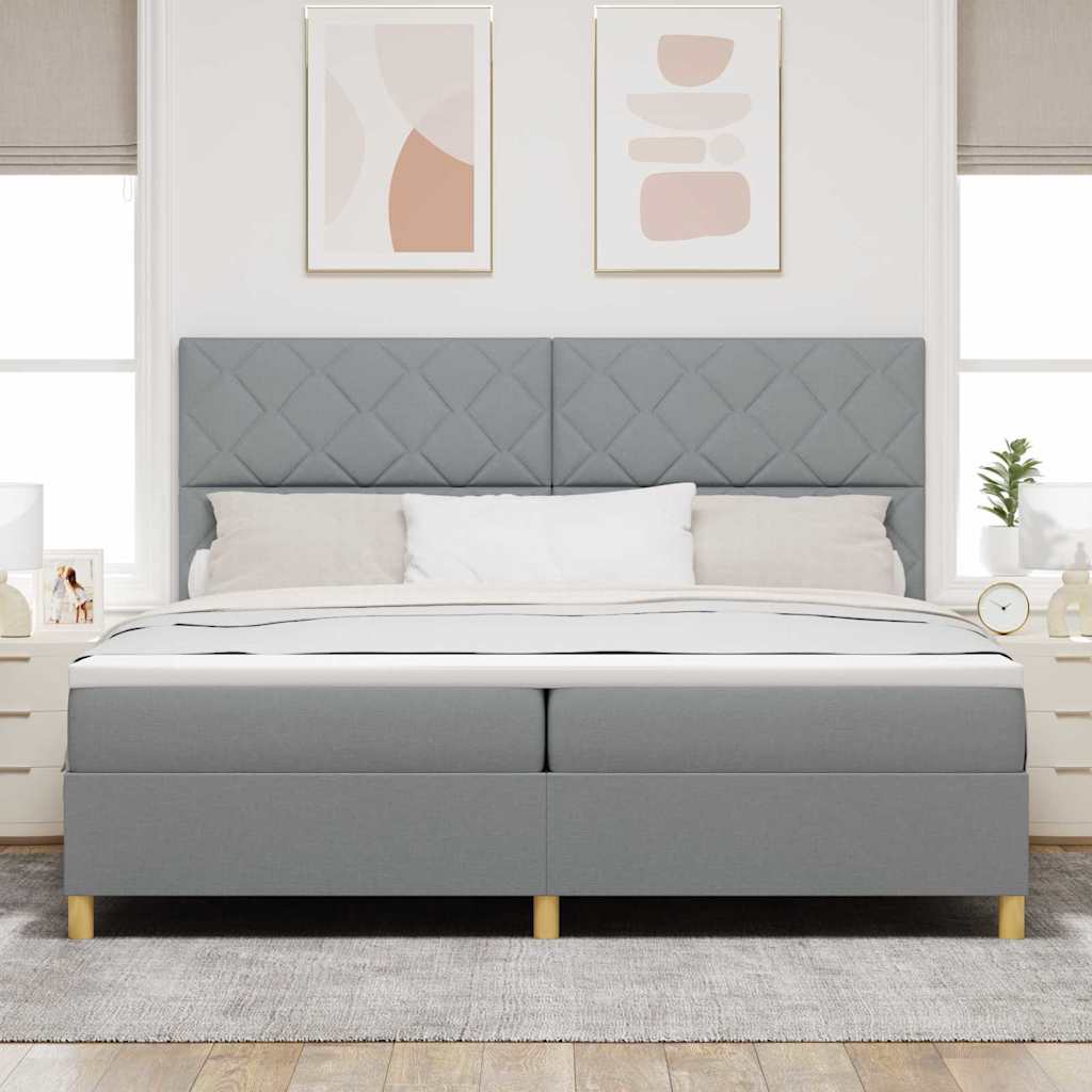 Box spring seng med hovedgærde Lysegrå 200 x 200 cm Stof