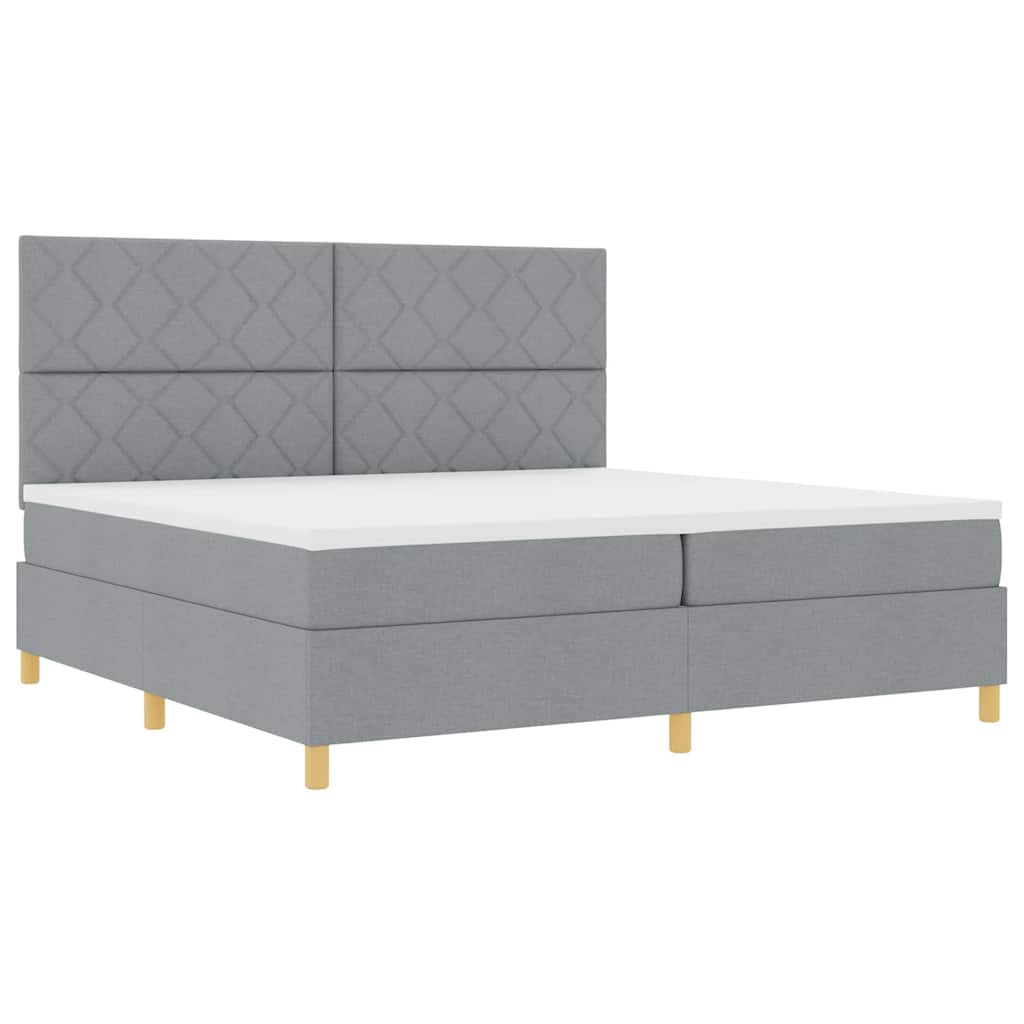 Box spring seng med hovedgærde Lysegrå 200 x 200 cm Stof