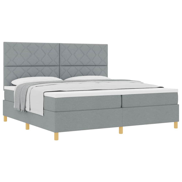 Box spring seng med hovedgærde Lysegrå 200 x 200 cm Stof