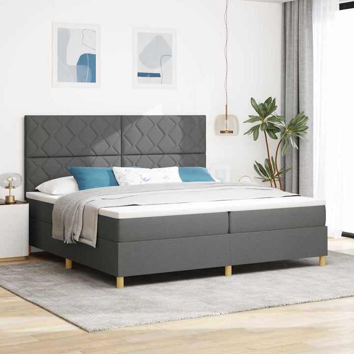 Box spring seng med hovedgærde Mørkegrå 200 x 200 cm Stof