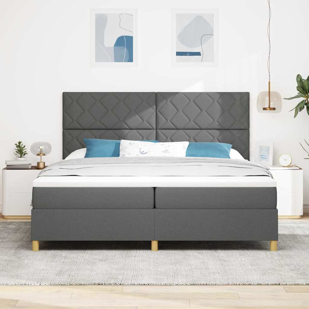 Box spring seng med hovedgærde Mørkegrå 200 x 200 cm Stof