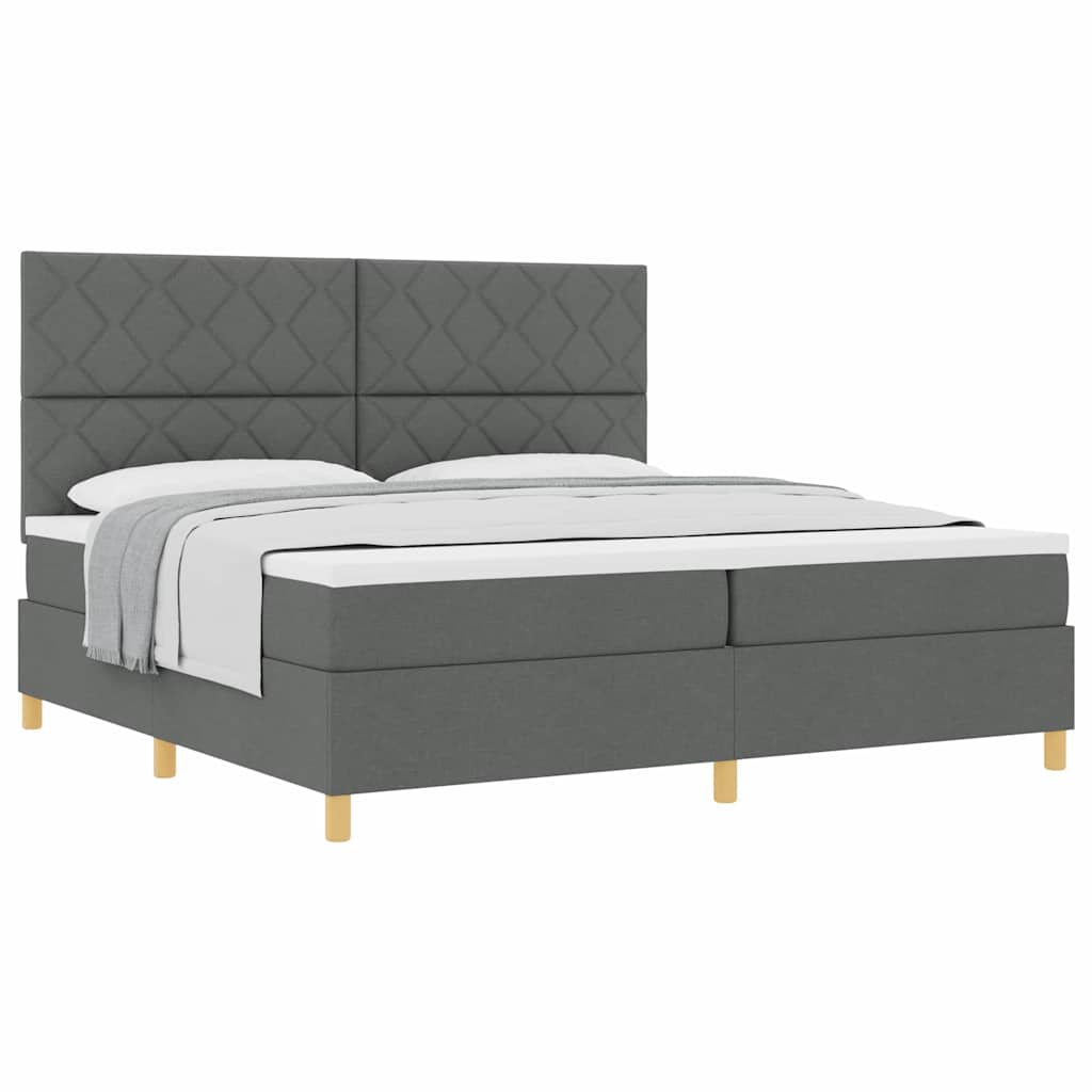 Box spring seng med hovedgærde Mørkegrå 200 x 200 cm Stof