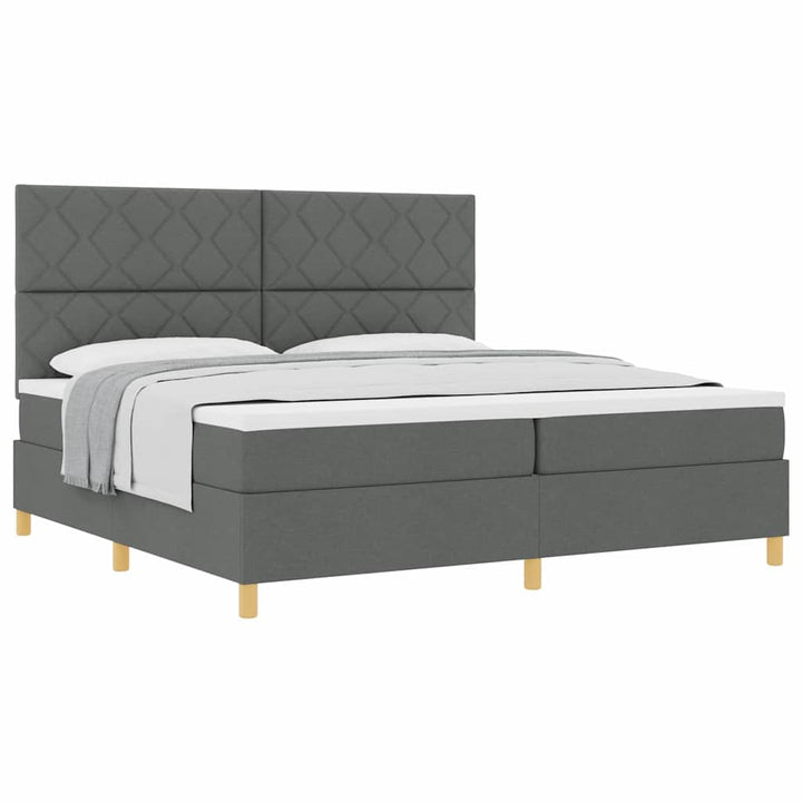 Box spring seng med hovedgærde Mørkegrå 200 x 200 cm Stof