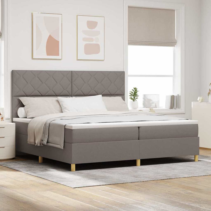 Box spring seng med hovedgærde Gråbrun 200 x 200 cm Stof