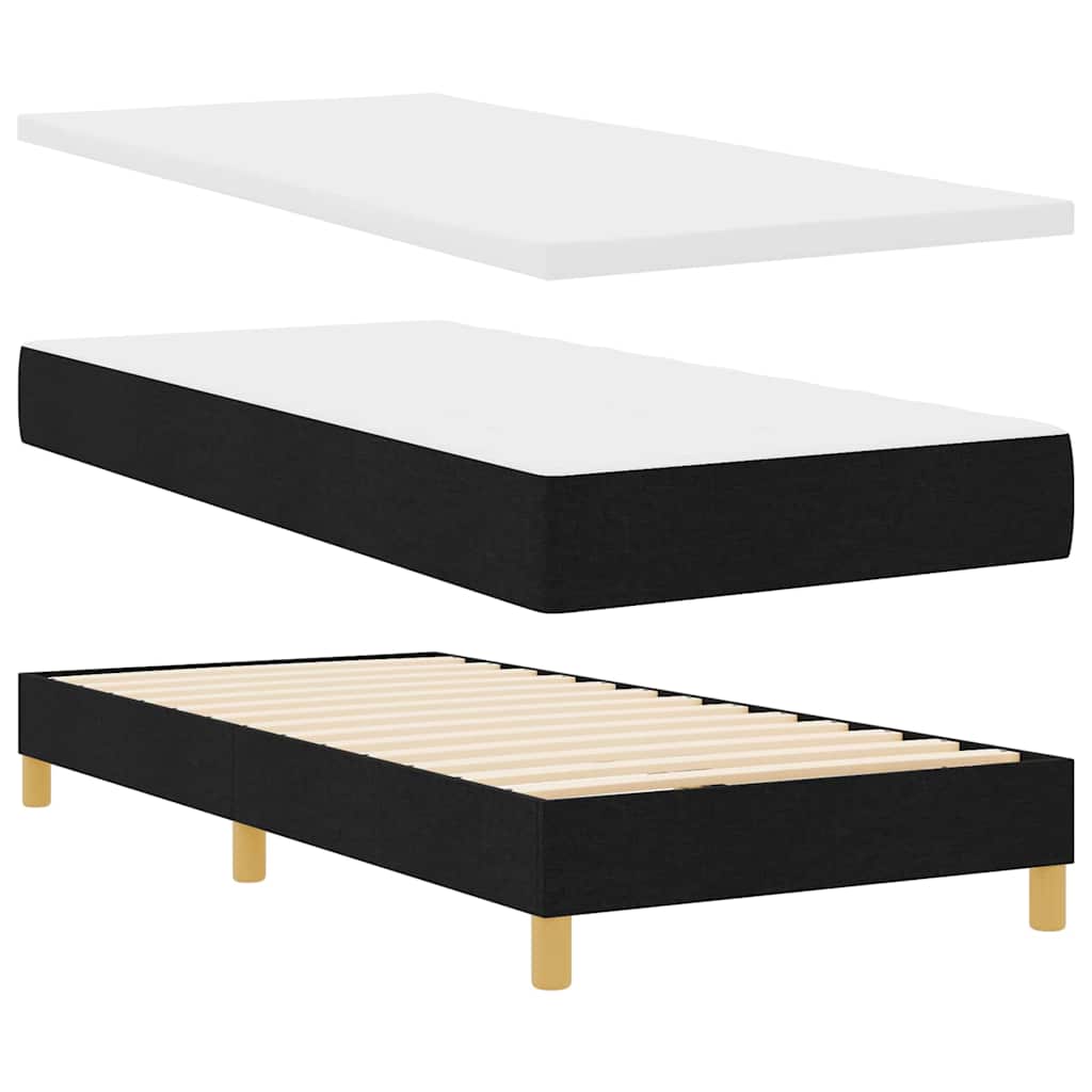 Boks madrasseng med madras creme 90x200 cm stof med madras Sort