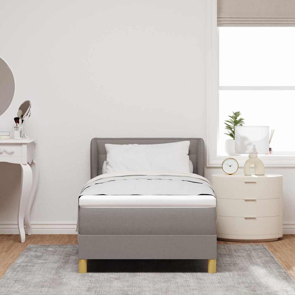 Boks madrasseng med madras creme 90x200 cm stof Gråbrun