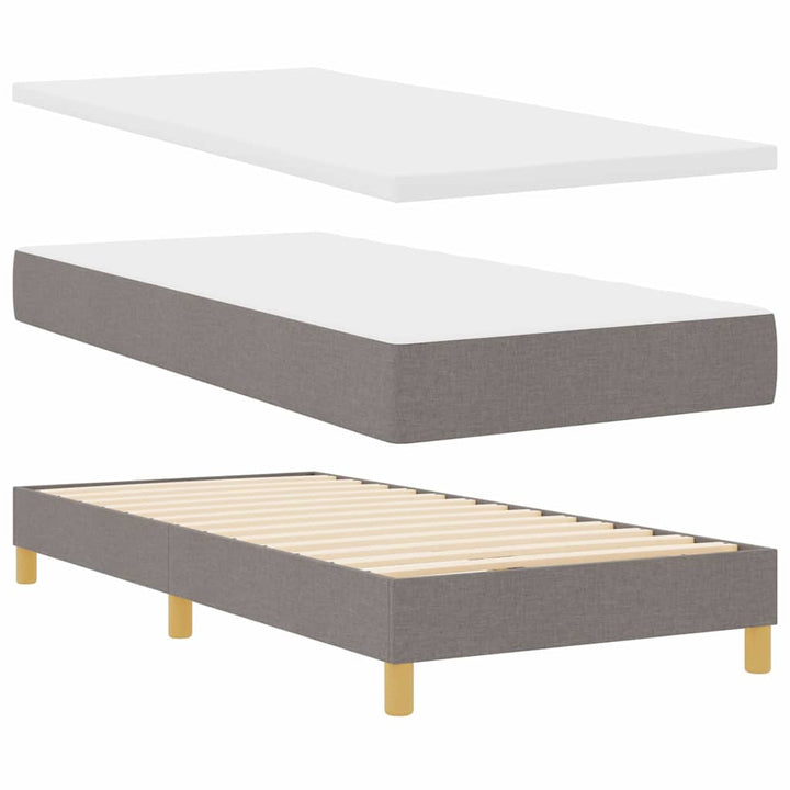 Boks madrasseng med madras creme 90x200 cm stof Gråbrun