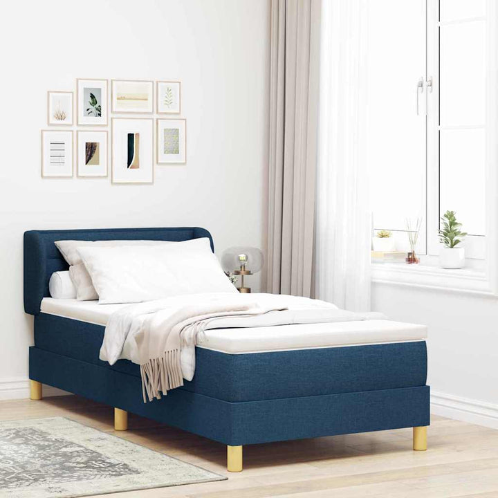 Boks madrasseng med madras creme 90x200 cm stof Blå 80 x 200 cm