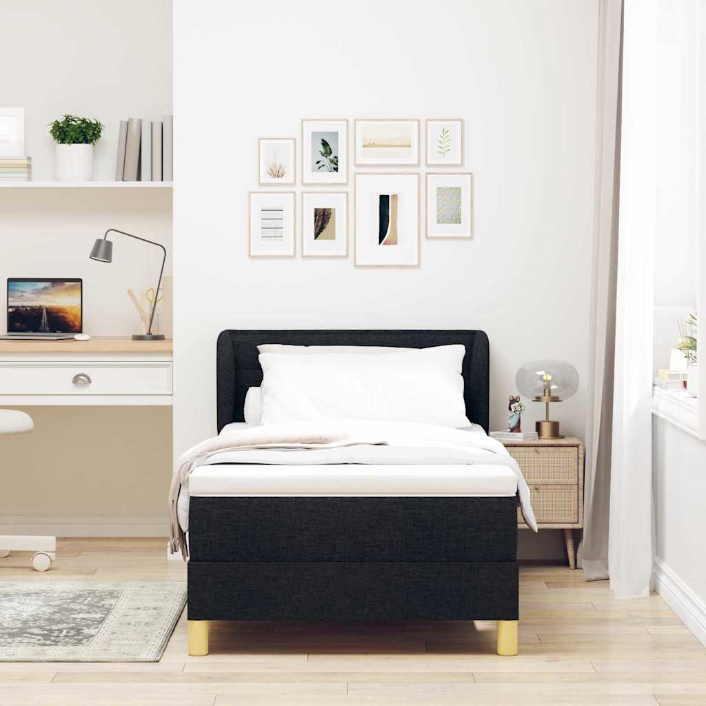 Boks madrasseng med madras creme 90x200 cm stof med madras Sort