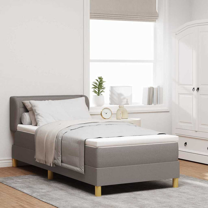 Boks madrasseng med madras creme 90x200 cm stof Gråbrun
