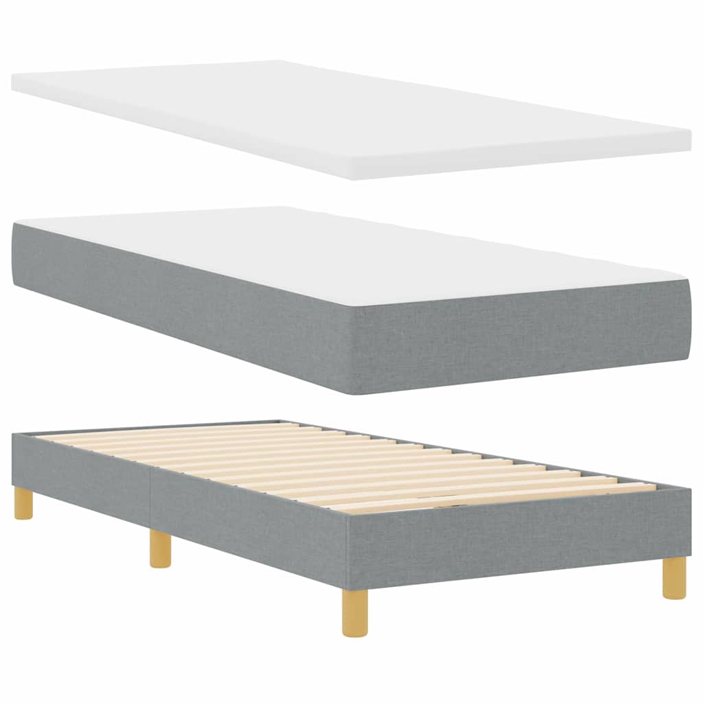 Boks madrasseng med madras creme 90x200 cm stof Lysegrå