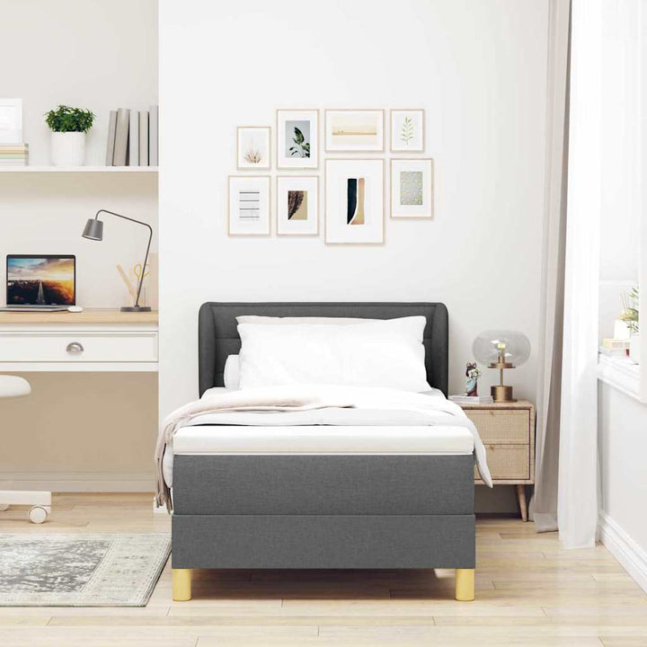 Boks madrasseng med madras creme 90x200 cm stof Mørkegrå