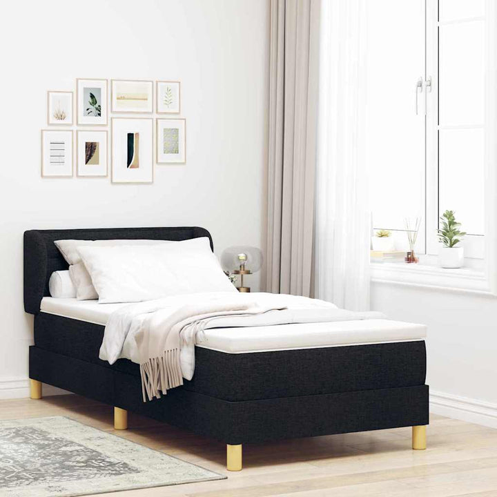 Boks madrasseng med madras creme 90x200 cm stof med madras Sort