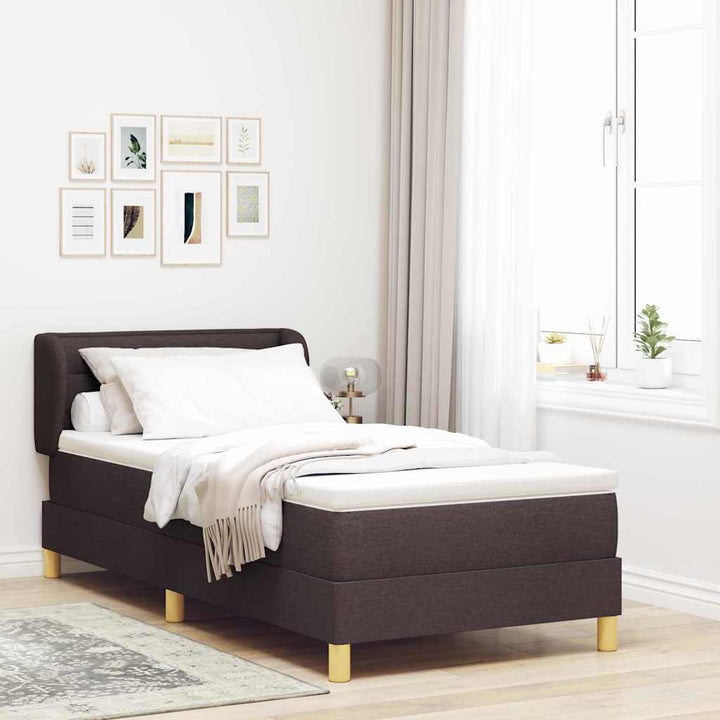 Boks madrasseng med madras creme 90x200 cm stof Mørkebrun