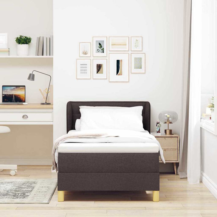 Boks madrasseng med madras creme 90x200 cm stof Mørkebrun